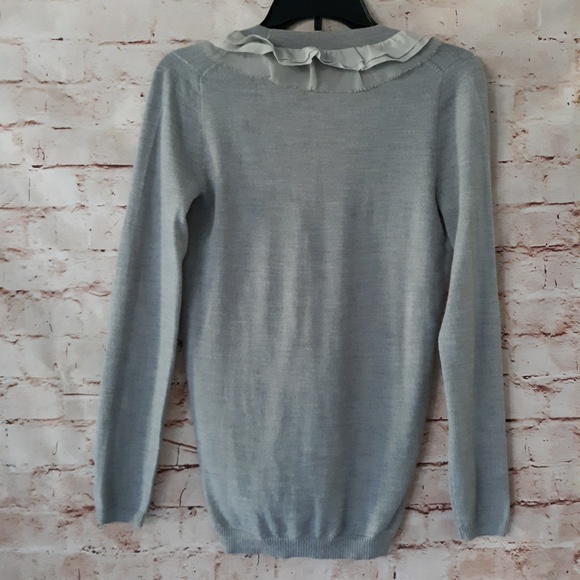 J Crew Gray Thin Knit Ruffle Cardigan Sweater - Picture 4 of 6